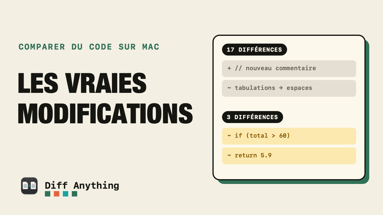Comment comparer deux fichiers de code sans les changements de mise en forme sur Mac